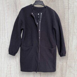 Fabletics Black Fleece Longline Snap Jacket Coat Womens Small Cozy Athleisure S